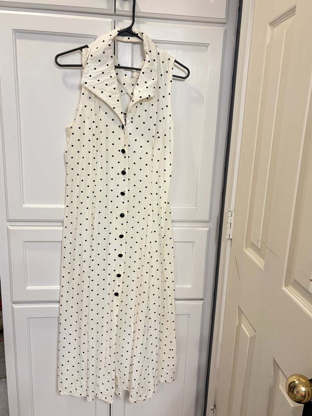 Vintage DJ & Co by Dawn Joy Size 12 Ivory Black Polka Dot Halter Midi Dress USA